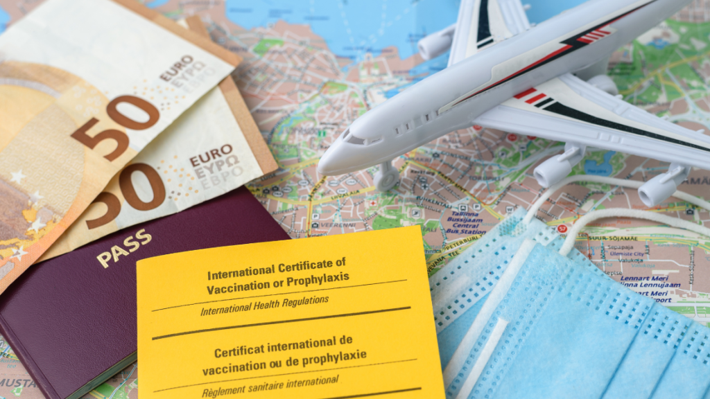 Travel documents on a map